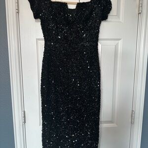 Black Sequin Midi Dress
